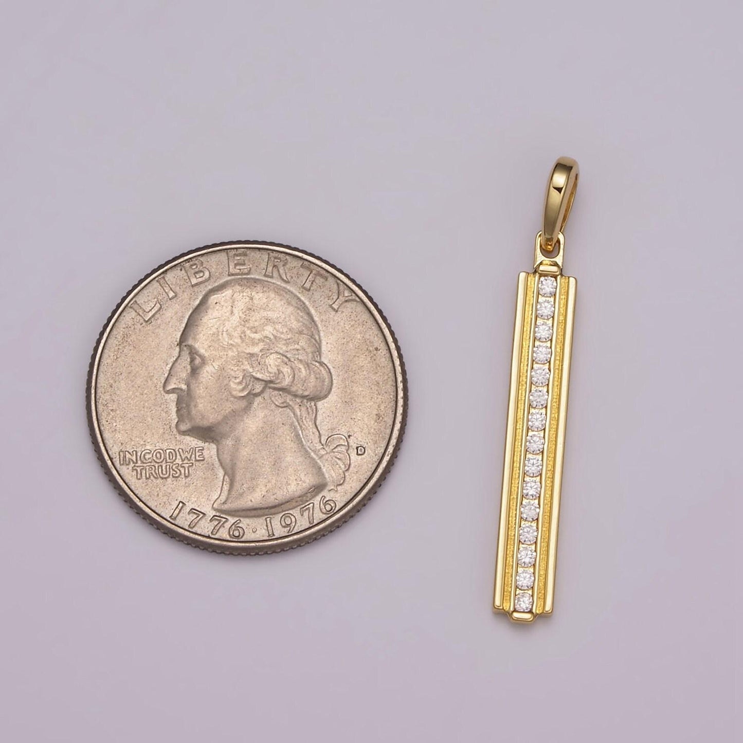 Long cubic zirconia stick bar cubic zirconia charms, thin cz bar pendant, gold filled over brass