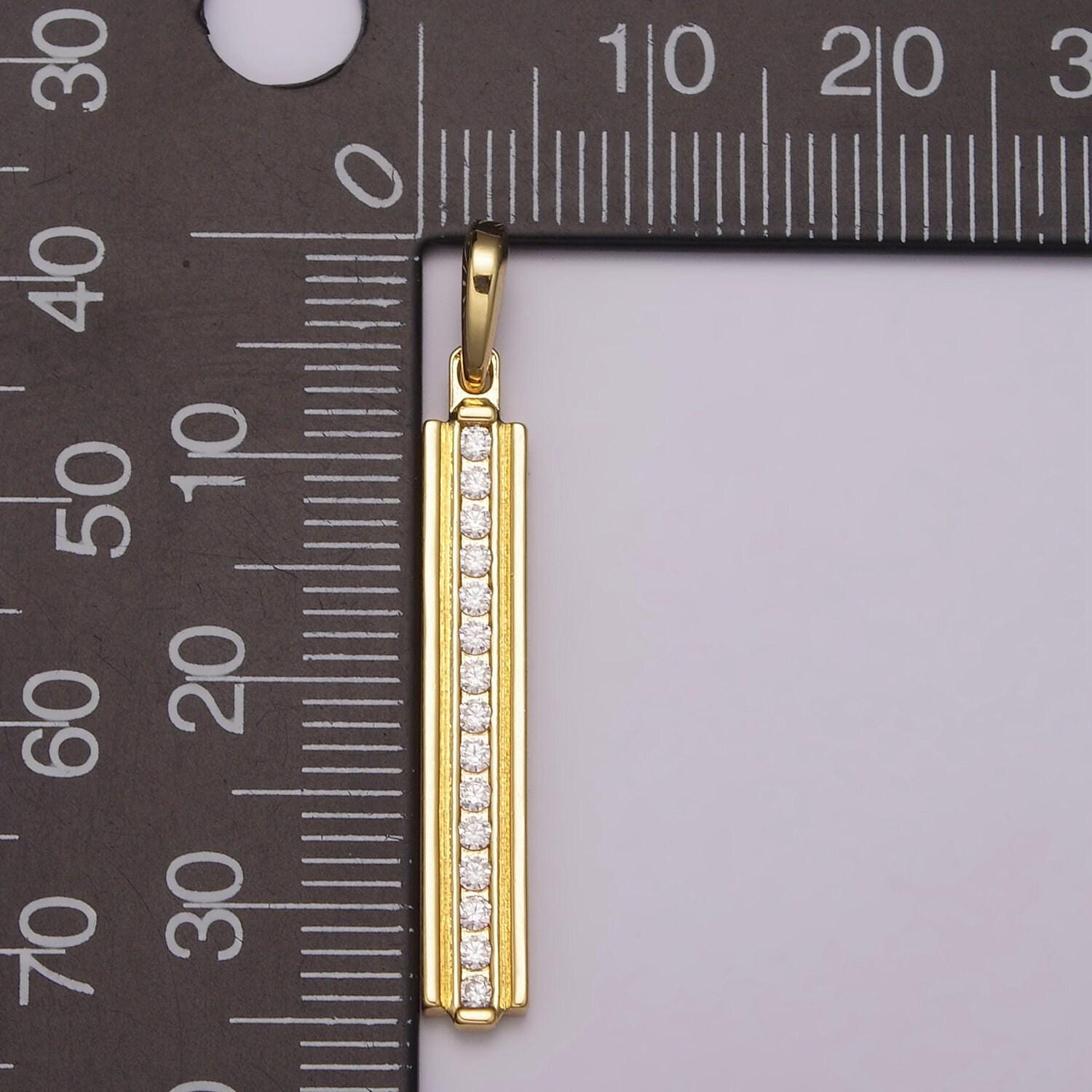 Long cubic zirconia stick bar cubic zirconia charms, thin cz bar pendant, gold filled over brass