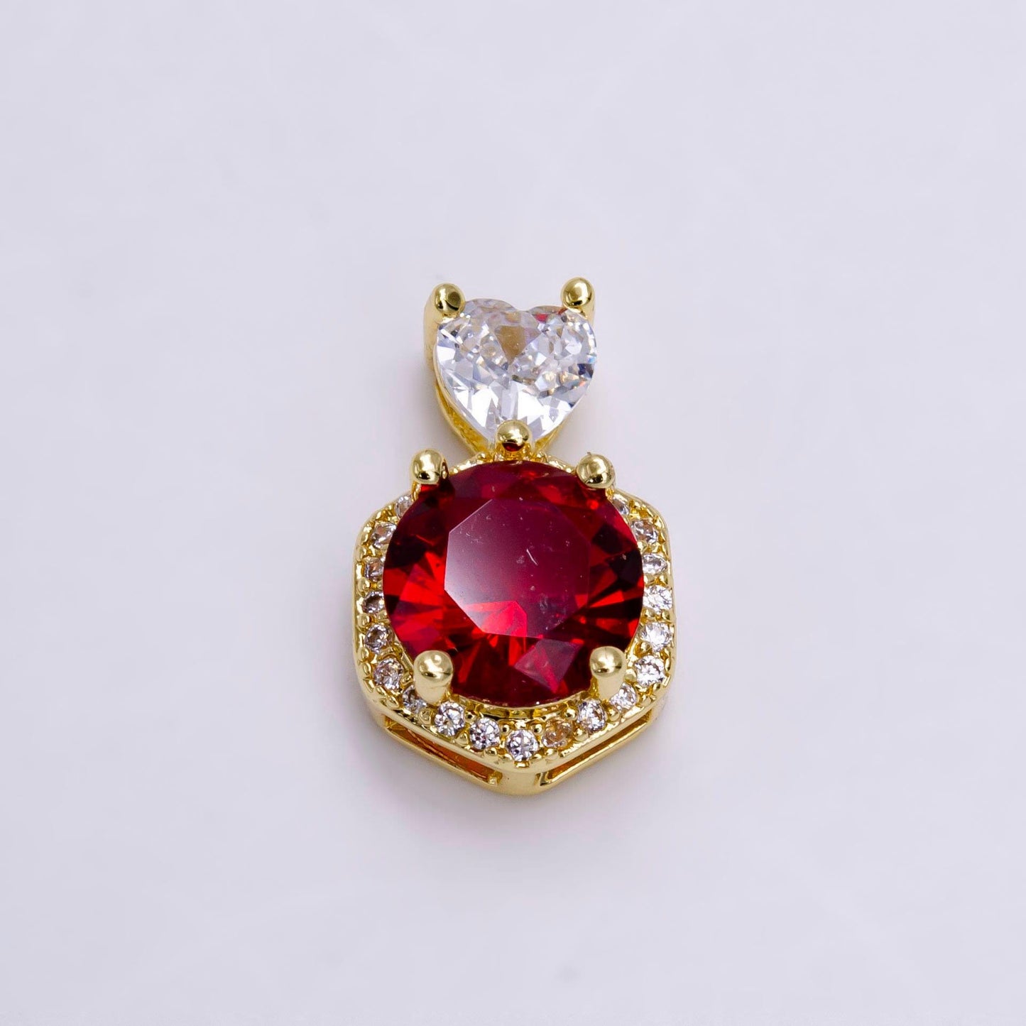 14k gold filled red, purple, pink round cz micro paved hexagonal heart bail pendant | n1472 - n1474