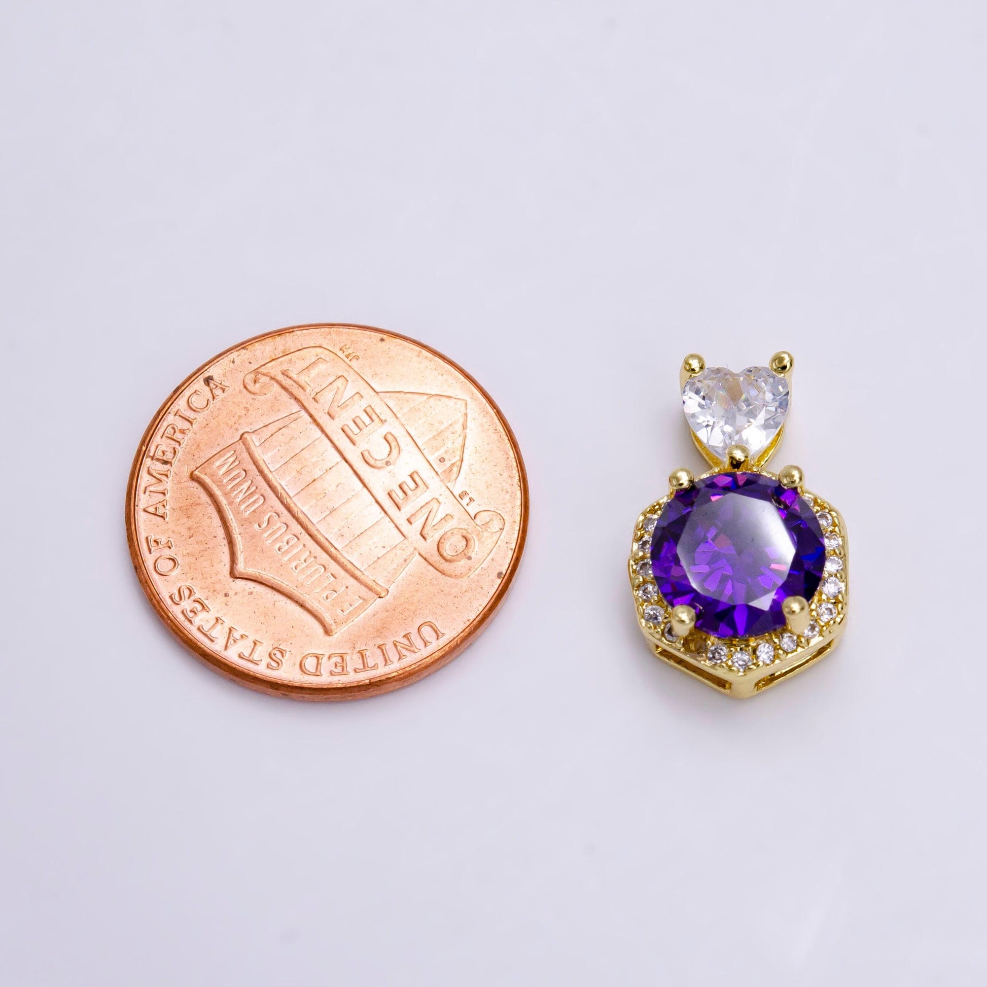 14k gold filled red, purple, pink round cz micro paved hexagonal heart bail pendant | n1472 - n1474