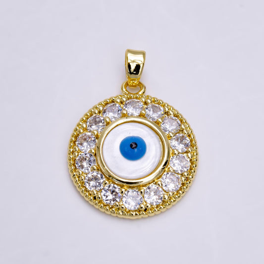 14k gold filled evil eye clear micro paved cz lined braided round pendant | n1463