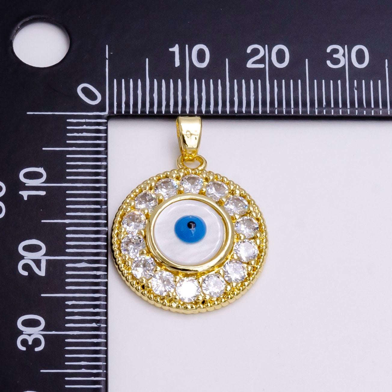 14k gold filled evil eye clear micro paved cz lined braided round pendant | n1463
