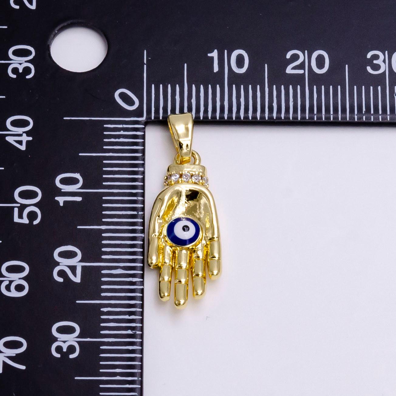 14k gold filled blue evil eye enamel micro paved cz hand human autonomy pendant | n1461