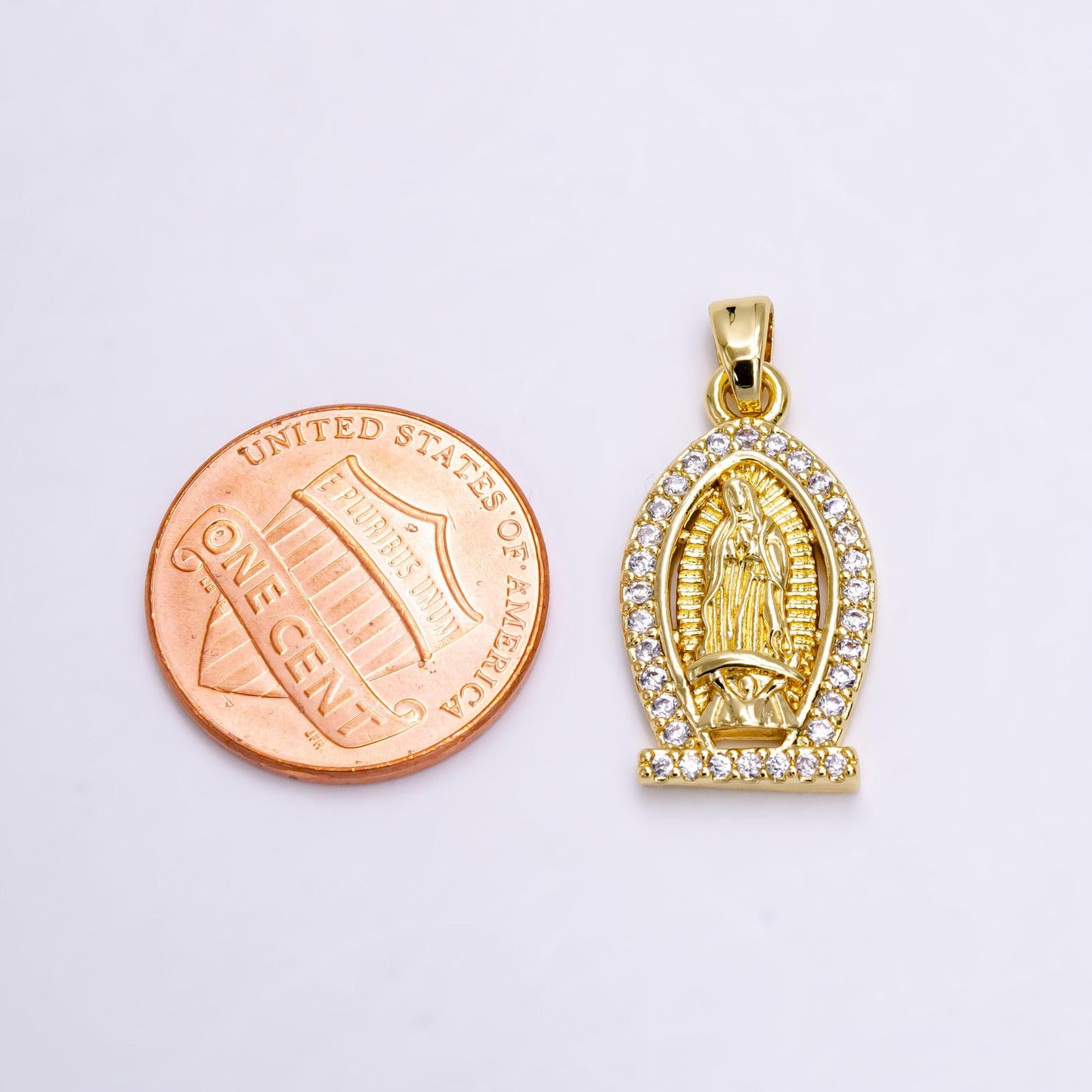 14k gold filled mary lady guadalupe micro paved cz pendant | n1456