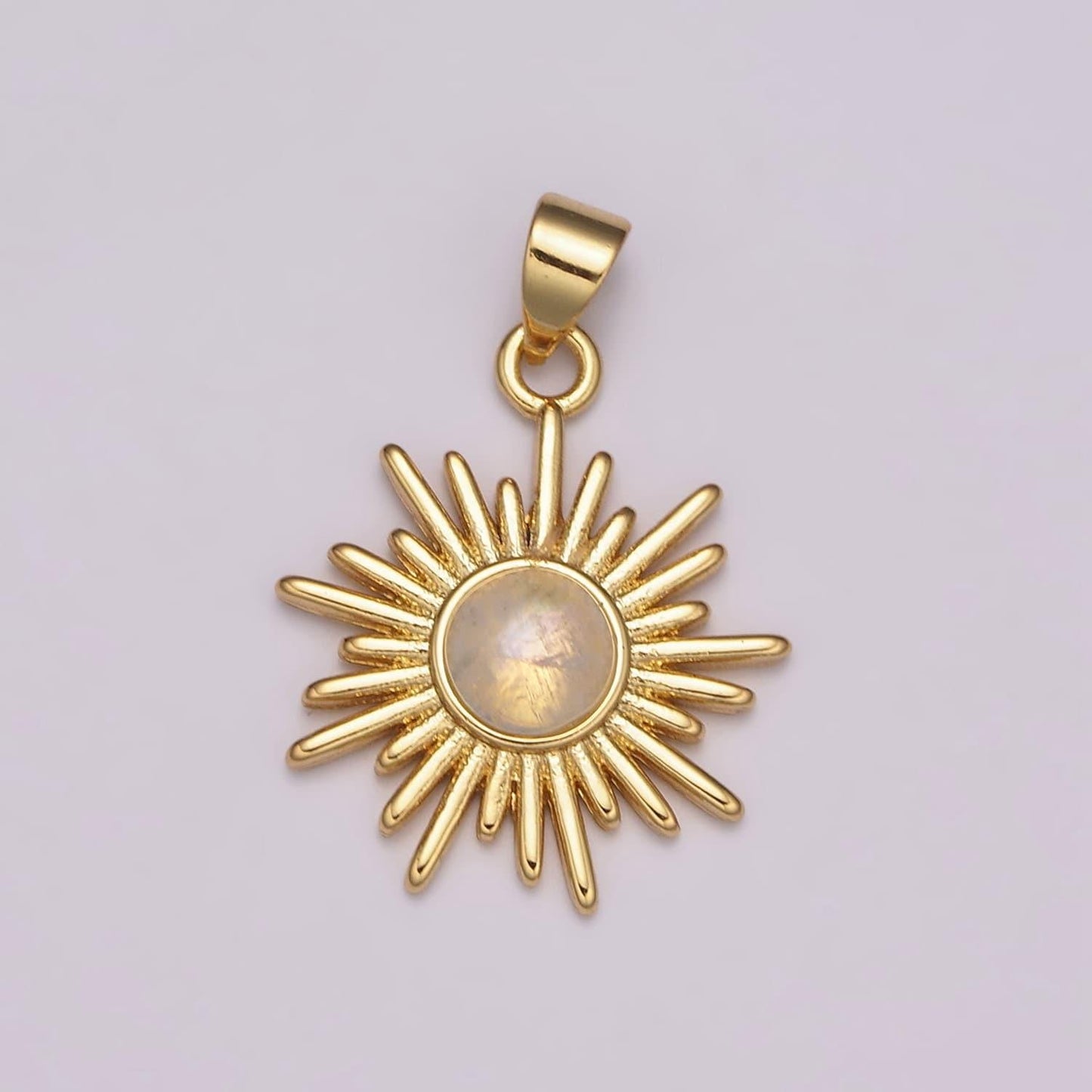 Dainty sunburst moonstone charm round sun medallion pendant gold sun celestial jewelry charm, n-1452