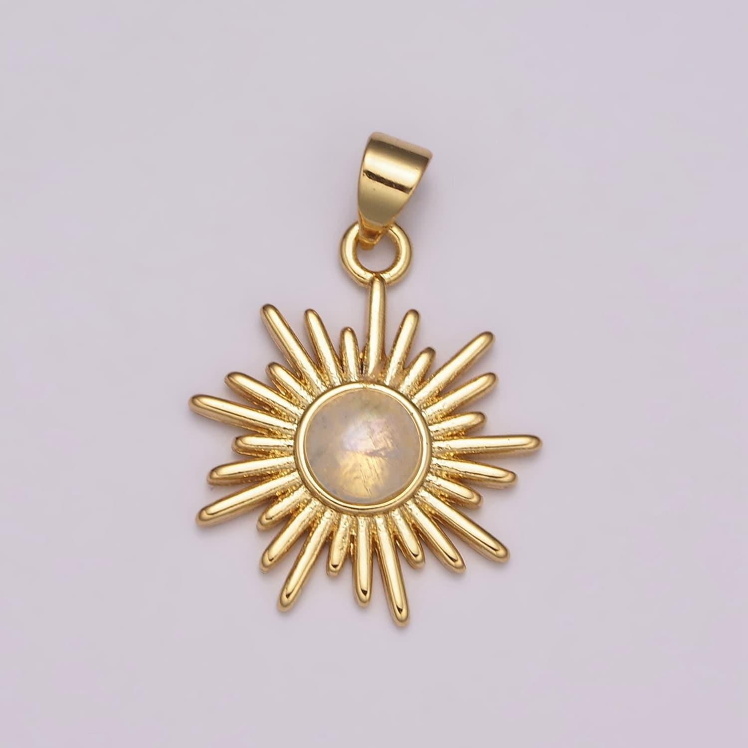 Dainty sunburst moonstone charm round sun medallion pendant gold sun celestial jewelry charm, n-1452
