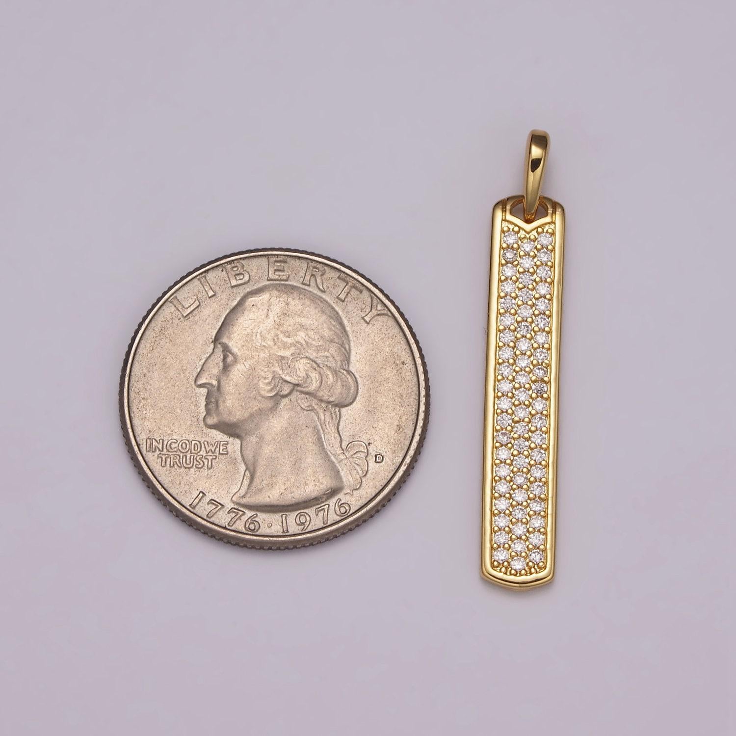 Long cz bar pendant 24k gold filled bar pendant, silver bar pendants