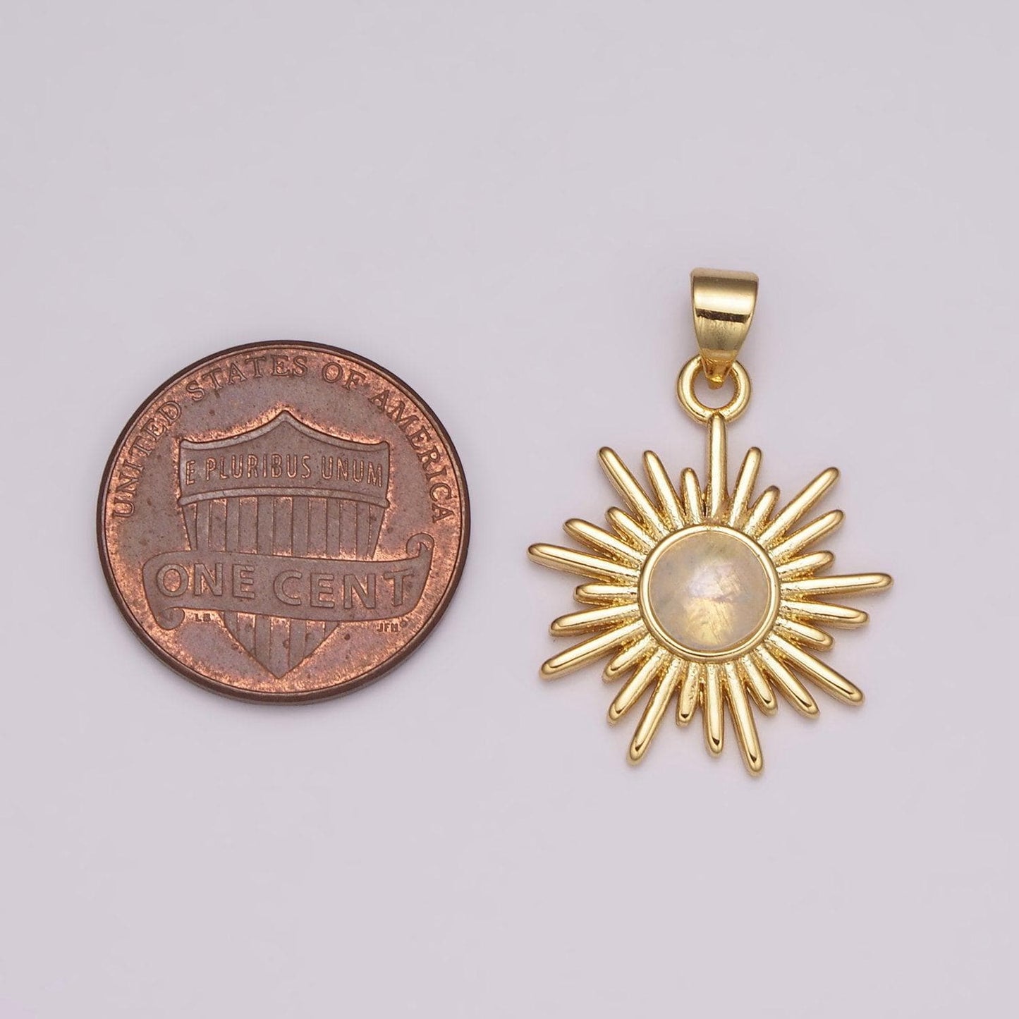 Dainty sunburst moonstone charm round sun medallion pendant gold sun celestial jewelry charm, n-1452