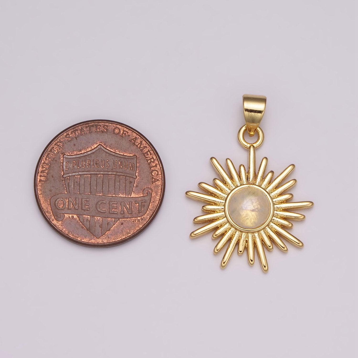 Dainty sunburst moonstone charm round sun medallion pendant gold sun celestial jewelry charm, n-1452