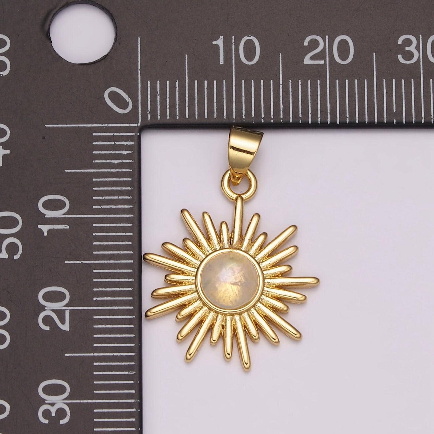 Dainty sunburst moonstone charm round sun medallion pendant gold sun celestial jewelry charm, n-1452
