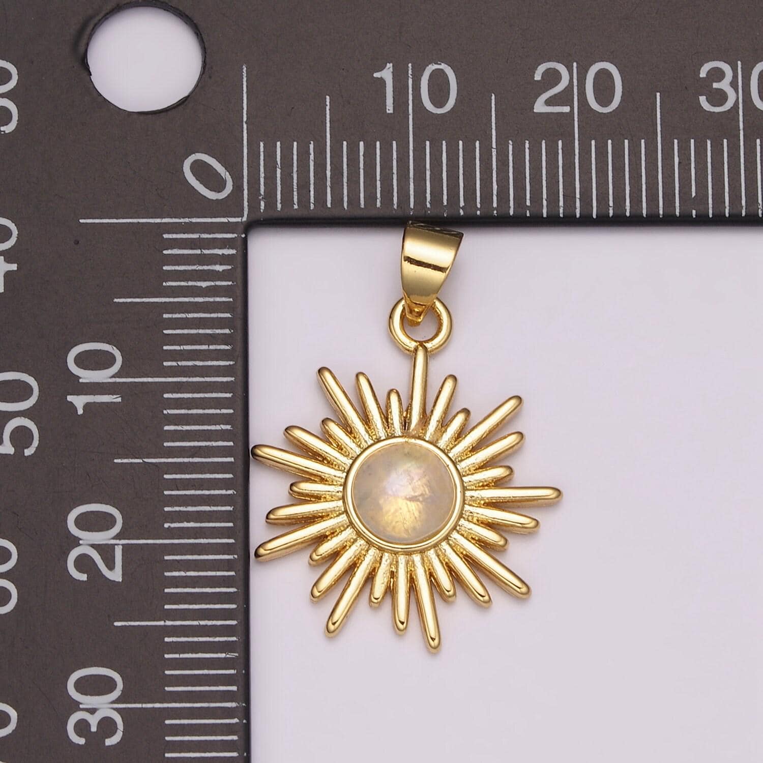 Dainty sunburst moonstone charm round sun medallion pendant gold sun celestial jewelry charm, n-1452