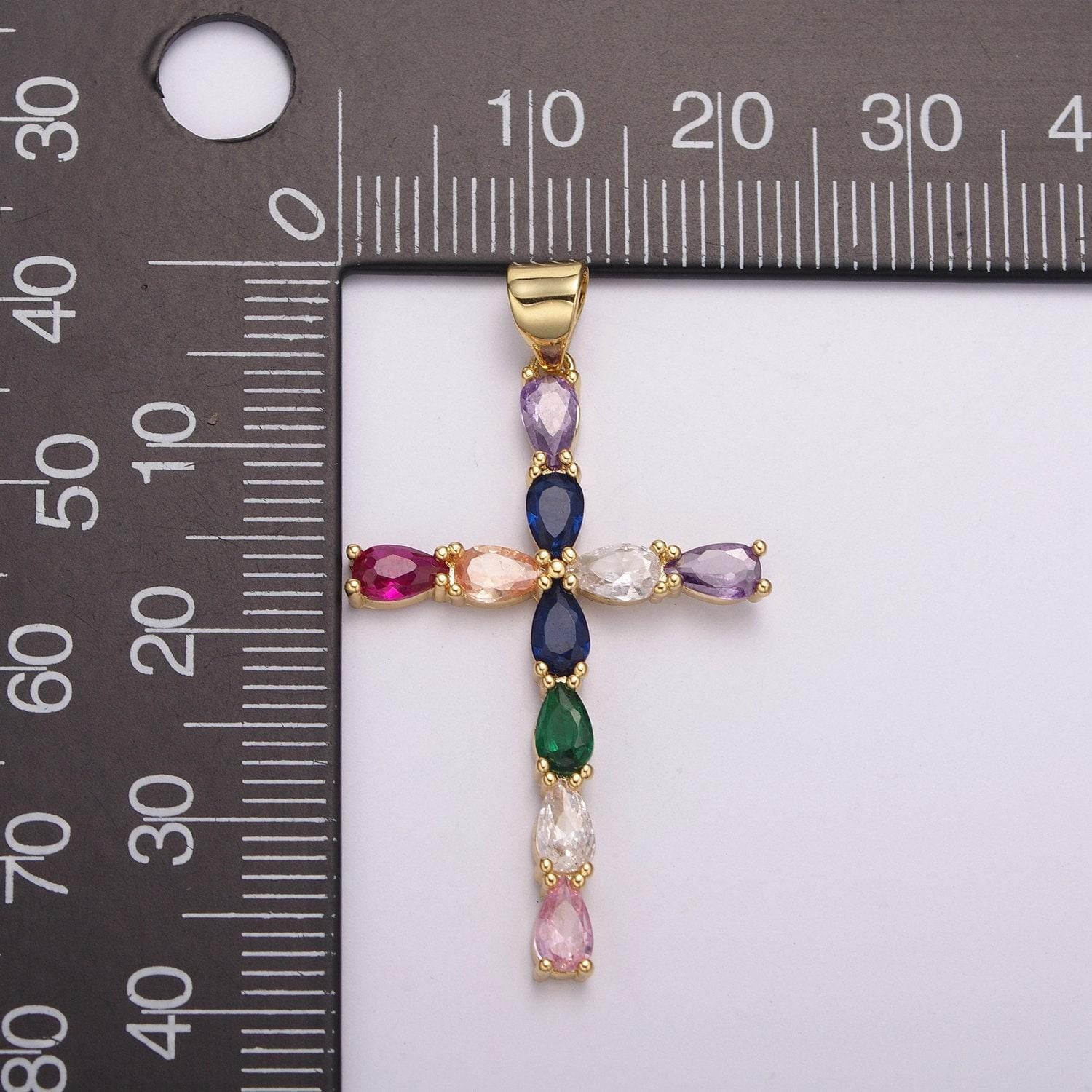 Gold cubic simple rainbow cross charm multi color cz cross pendant for religious necklace jewelry making christmas gift