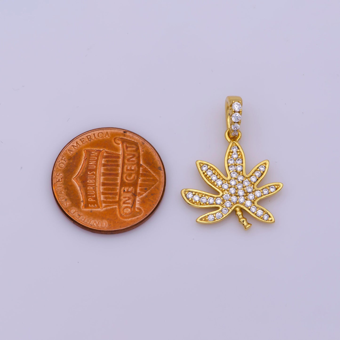 24k gold filled cz micro pave marijuana leaf charm pendant weed charm, pot leaf charm, cannabis charm, cubic weed charm 420 jewelry
