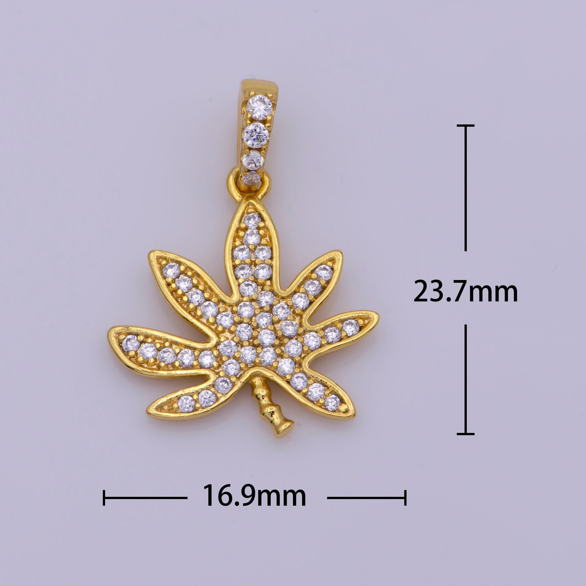 24k gold filled cz micro pave marijuana leaf charm pendant weed charm, pot leaf charm, cannabis charm, cubic weed charm 420 jewelry