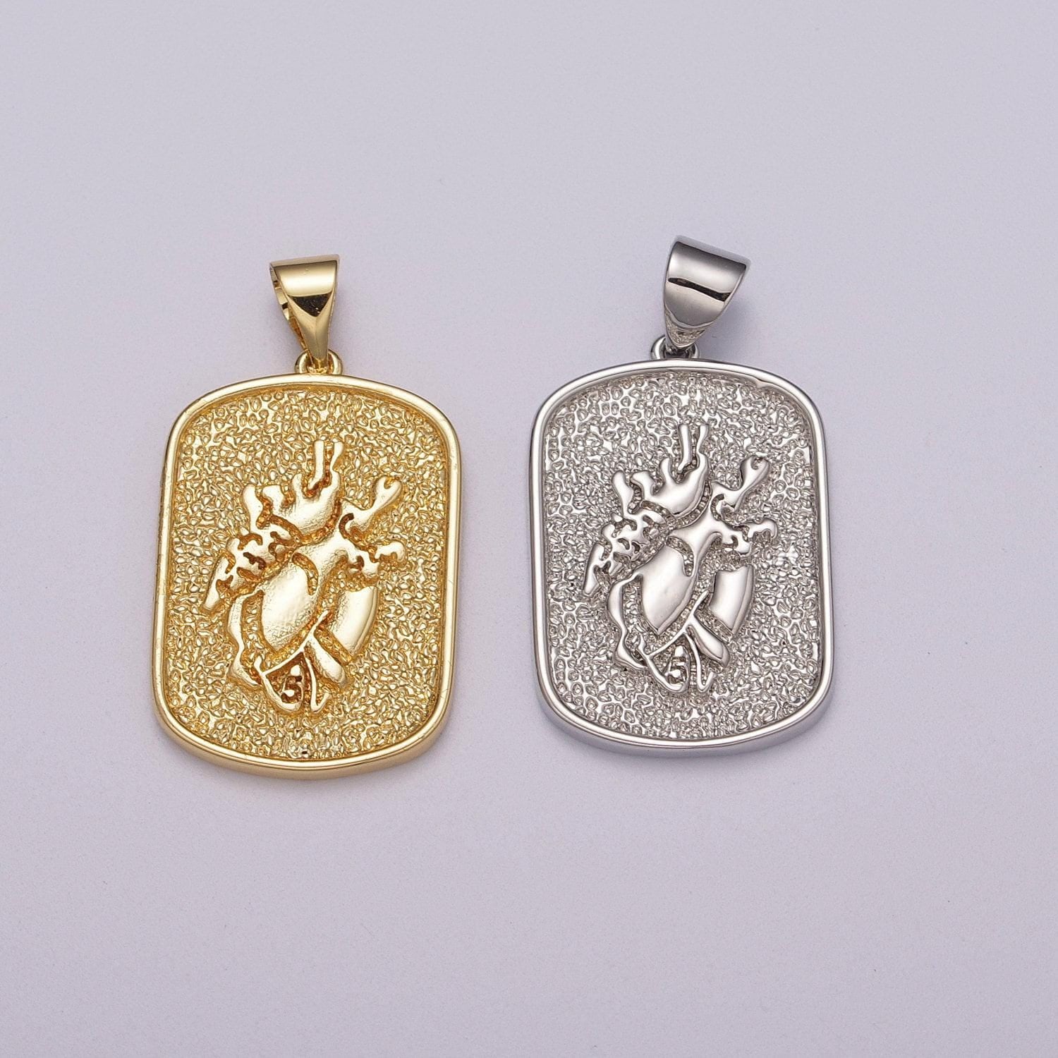 Gold heart anatomy charm heartbead pendant bio science charm white gold tag heart plate charm n-1439, n-1440