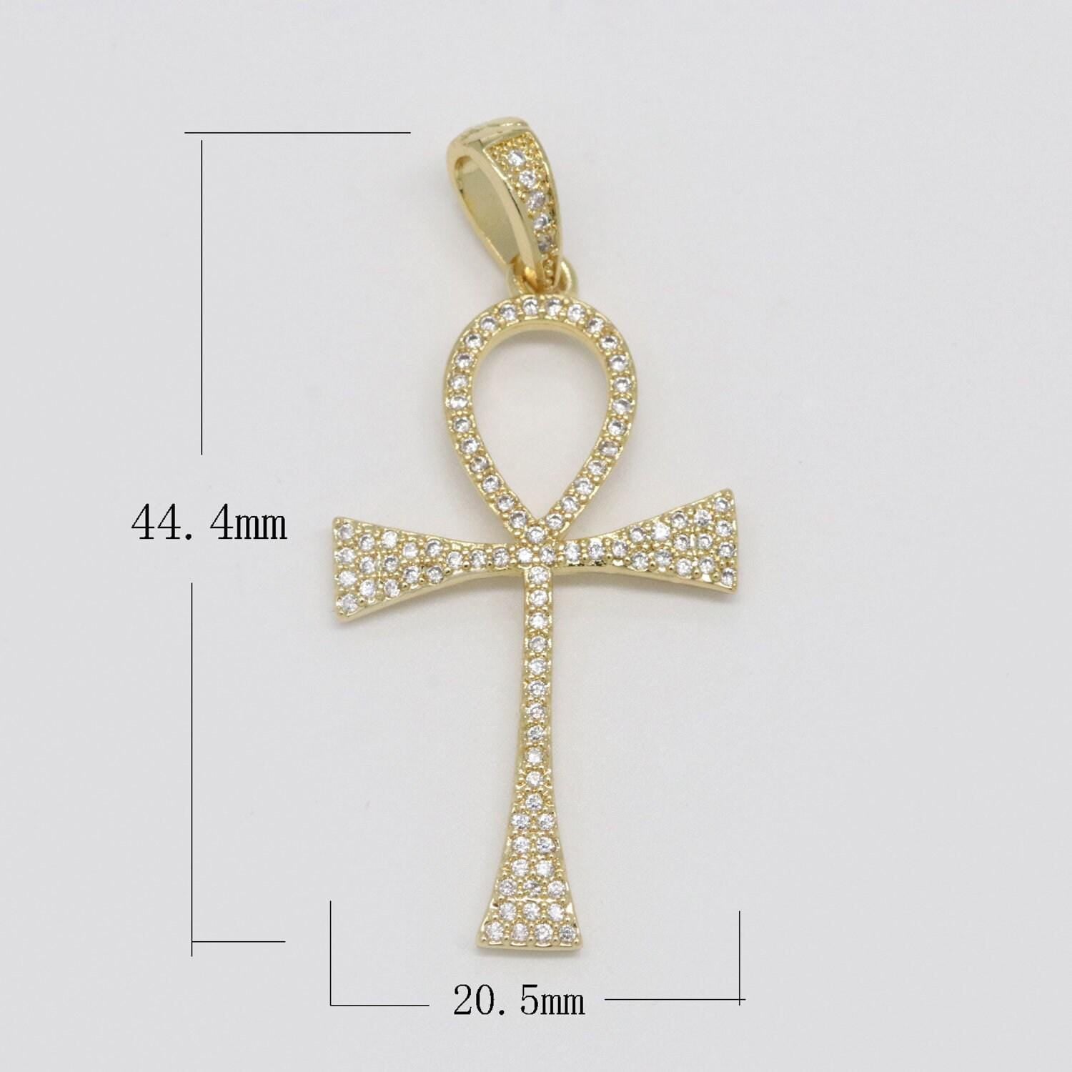 Cz gold filled ankh, symbol of life, white goldfiled egyptian pantheon, crux ansata, eternal life cross necklace pendant charm n-1442,n-1443