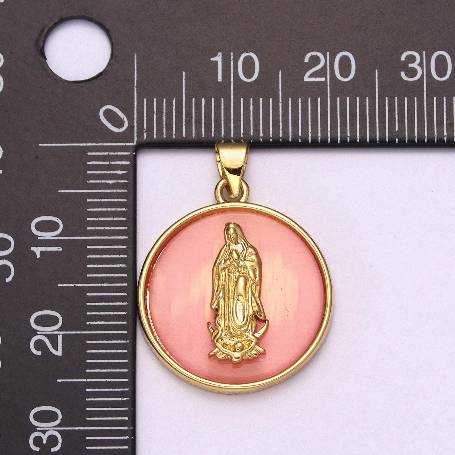 24k gold filled medallion pink virgin mary pendant dainty coin charm pendant for necklace bracelet