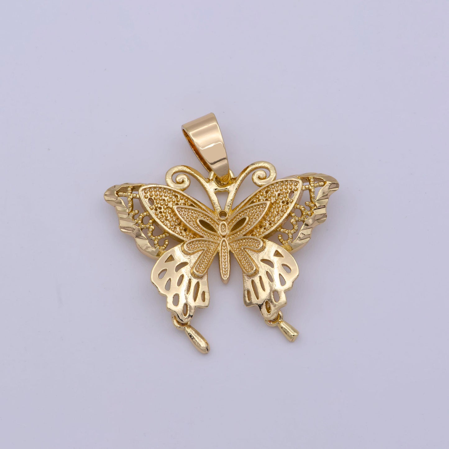 14k gold filled antenna butterfly mask insect animal beaded filigree pendant | n1428