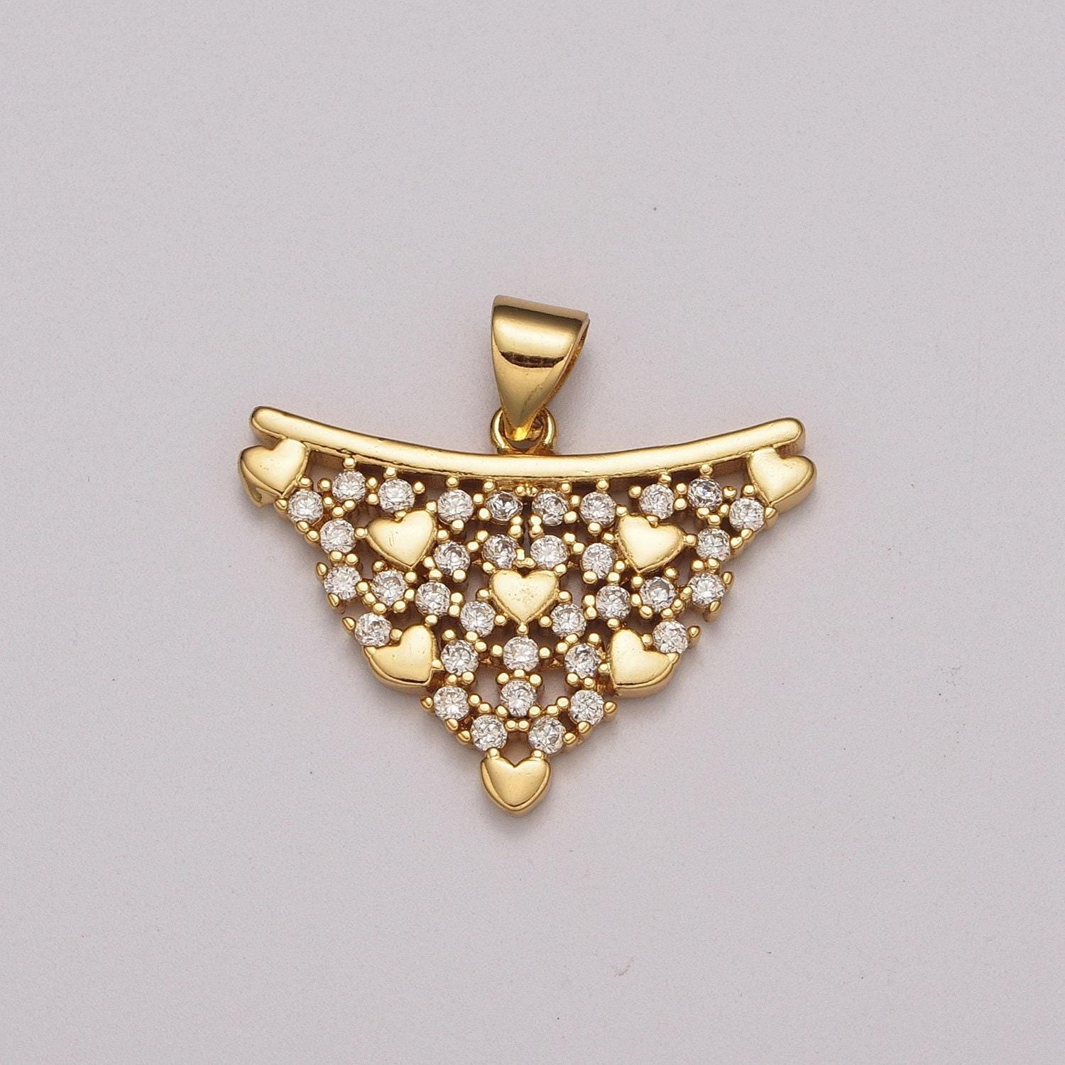 1pc gold love is in the air micro cz pave heart pendant charm, triangle dainty micro pave cz pendant charm, for diy jewelry, b-897