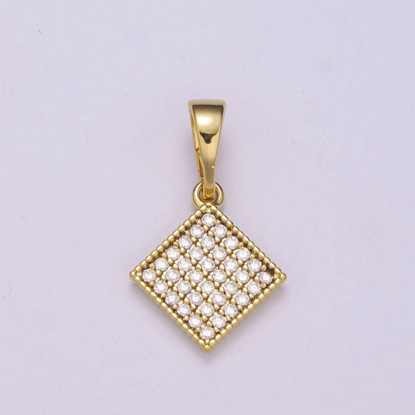 14k gold filled rhombus pendant dainty micro pave diamond charm for necklace bracelet earring, n-1409