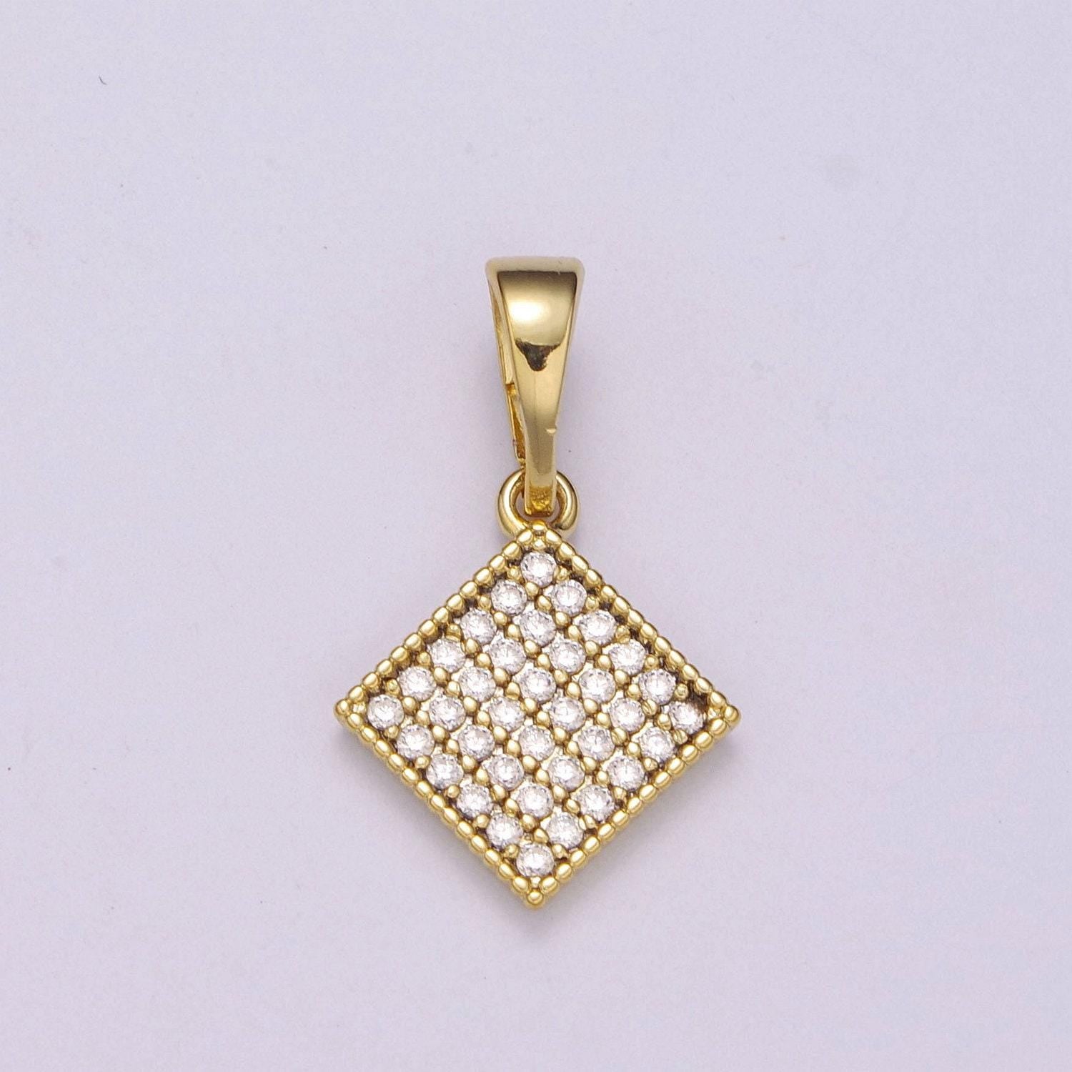 14k gold filled rhombus pendant dainty micro pave diamond charm for necklace bracelet earring, n-1409