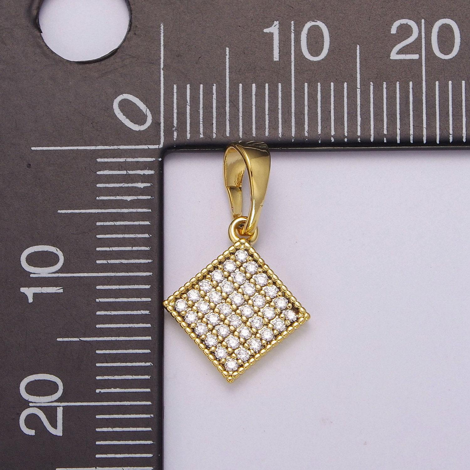 14k gold filled rhombus pendant dainty micro pave diamond charm for necklace bracelet earring, n-1409