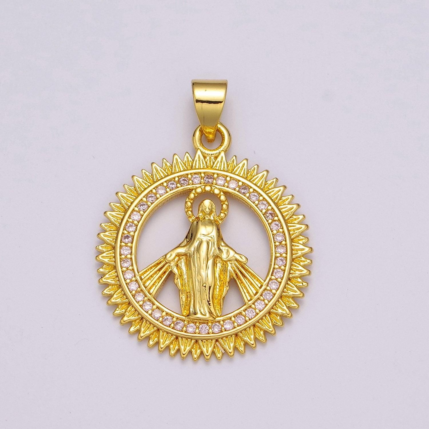 24k gold filled virgin coin mary pendant, gold medallion necklace miraculous lady layering necklace, religious necklace, gift for her