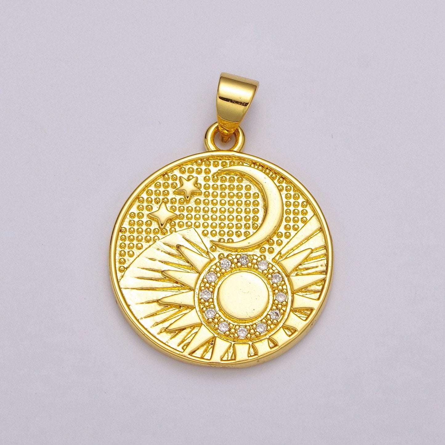 24k gold filled celestial charm, round sun moon stars charm pendant celestial medallion charm for neckalce bracelet component