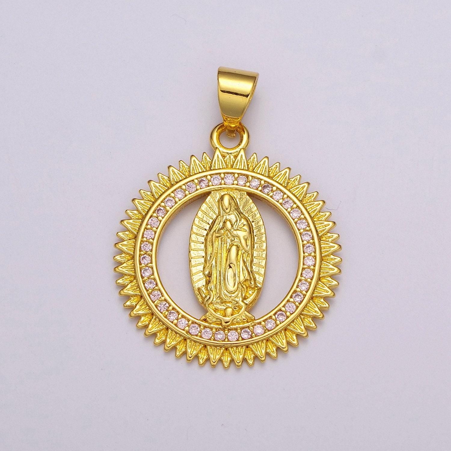 24k gold filled lady guadalupe pendant, gold medallion necklace virgin mary layering necklace, religious necklace, gift for her