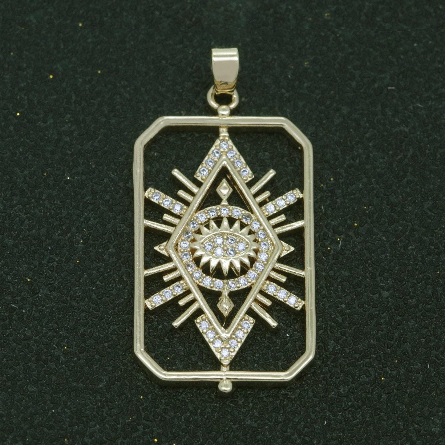 Evil eye charm necklace, sun burst medallion 18k gold filled necklace pendant micro pave eye charm for jewelry supply