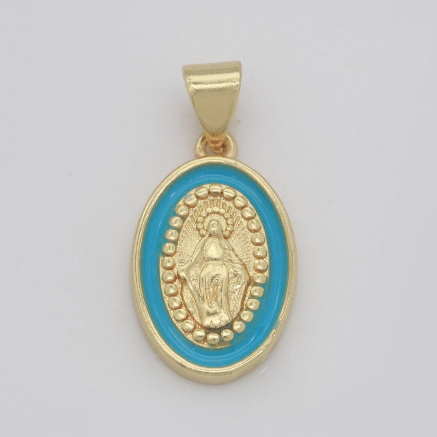 Miraculous lady charm gold medallion charm, gold filled virgin mary religious medal pendant religious coin catholic enamel jewelry