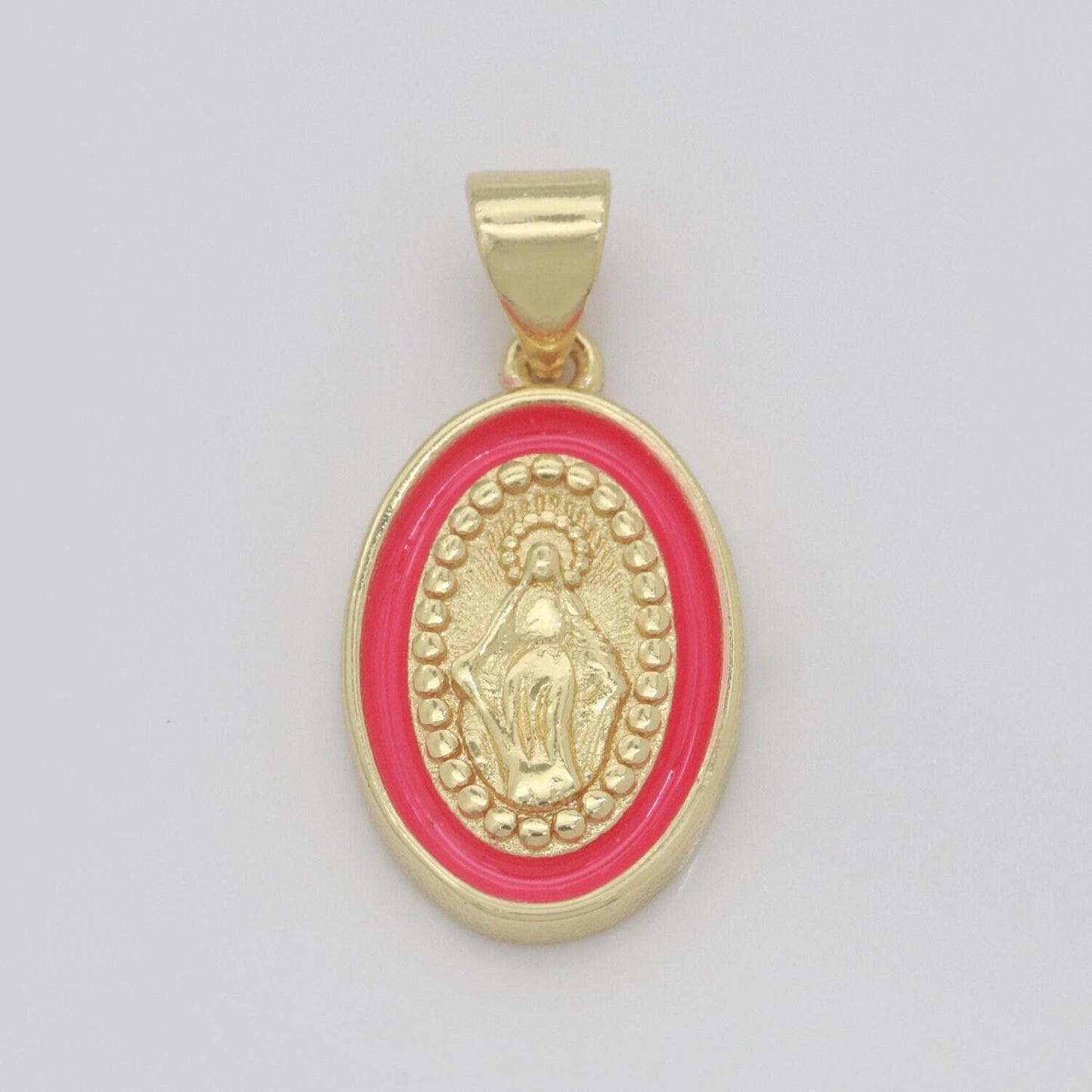 Miraculous lady charm gold medallion charm, gold filled virgin mary religious medal pendant religious coin catholic enamel jewelry