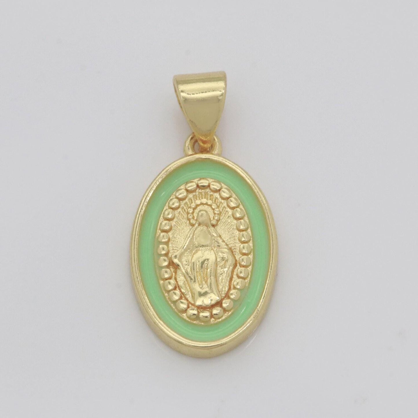 Miraculous lady charm gold medallion charm, gold filled virgin mary religious medal pendant religious coin catholic enamel jewelry