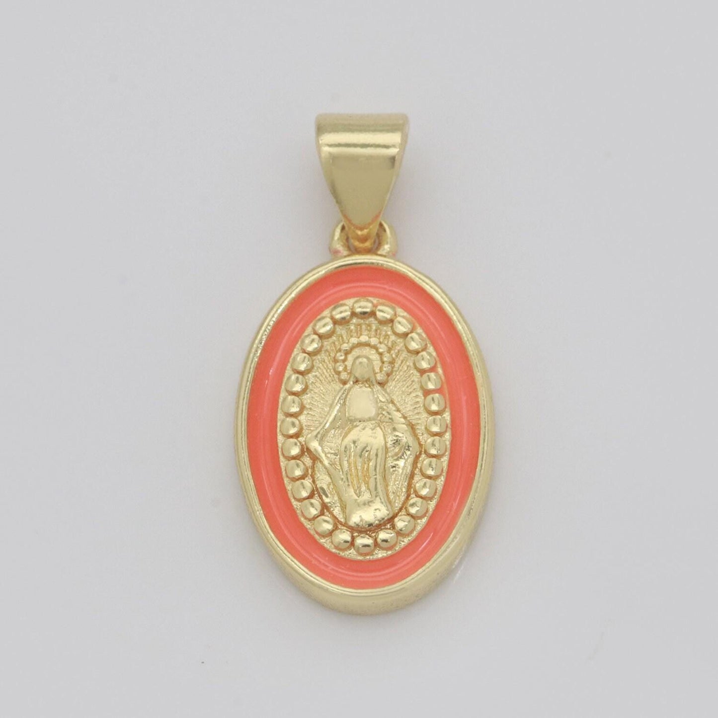 Miraculous lady charm gold medallion charm, gold filled virgin mary religious medal pendant religious coin catholic enamel jewelry