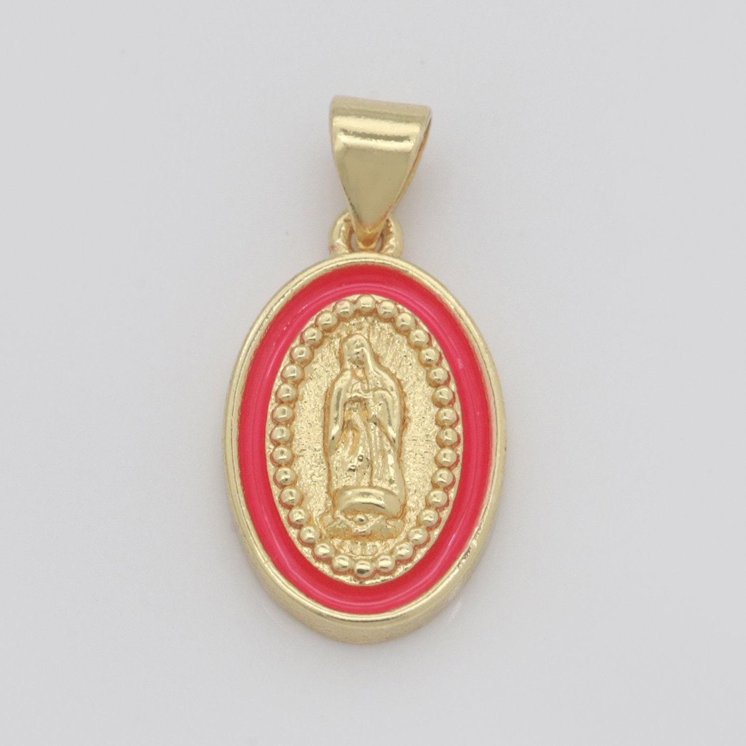 Virgin of guadalupe charm gold medallion charm, gold filled virgin mary religious medal pendant religious coin catholic enamel jewelry