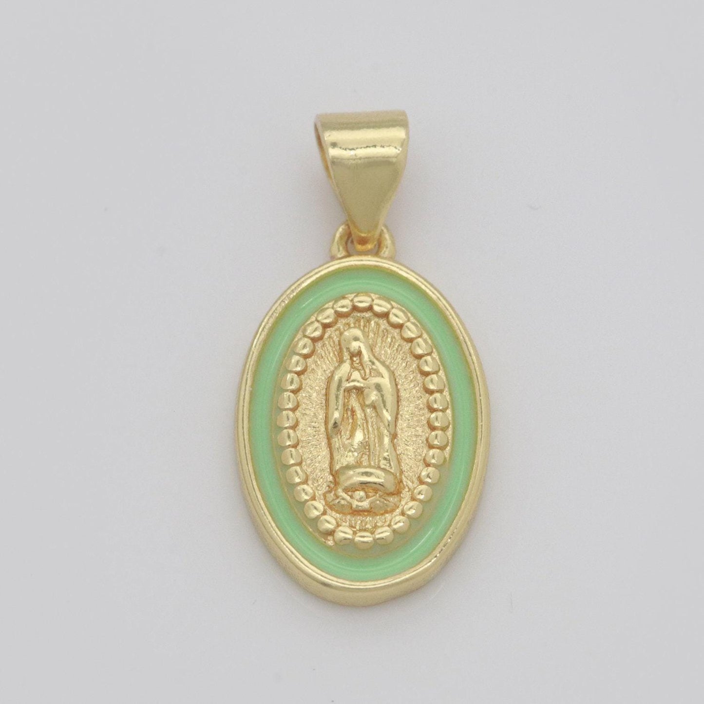 Virgin of guadalupe charm gold medallion charm, gold filled virgin mary religious medal pendant religious coin catholic enamel jewelry