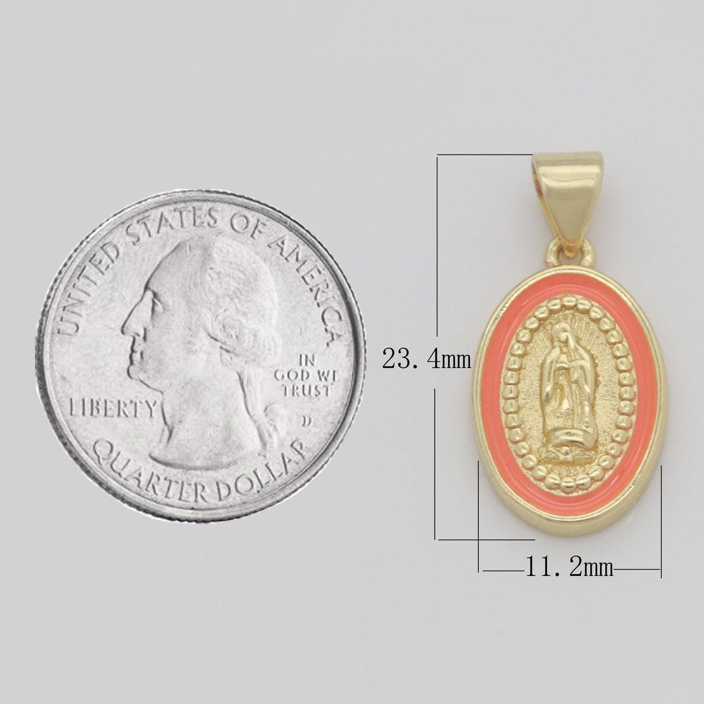 Virgin of guadalupe charm gold medallion charm, gold filled virgin mary religious medal pendant religious coin catholic enamel jewelry
