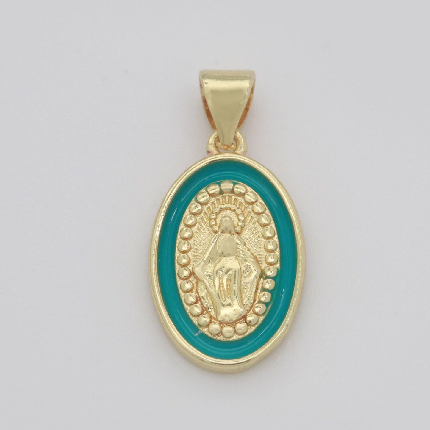 Miraculous lady charm gold medallion charm, gold filled virgin mary religious medal pendant religious coin catholic enamel jewelry