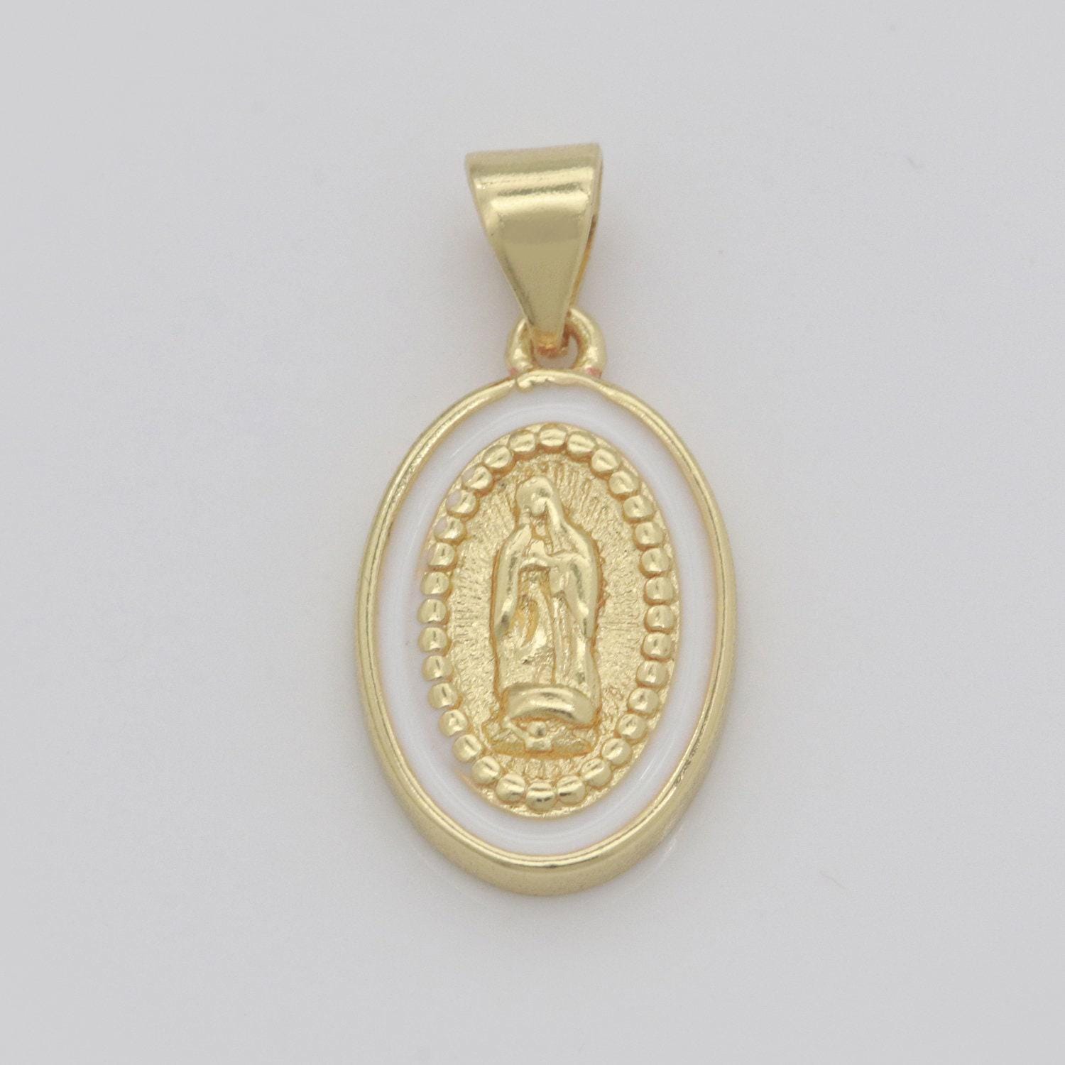Virgin of guadalupe charm gold medallion charm, gold filled virgin mary religious medal pendant religious coin catholic enamel jewelry