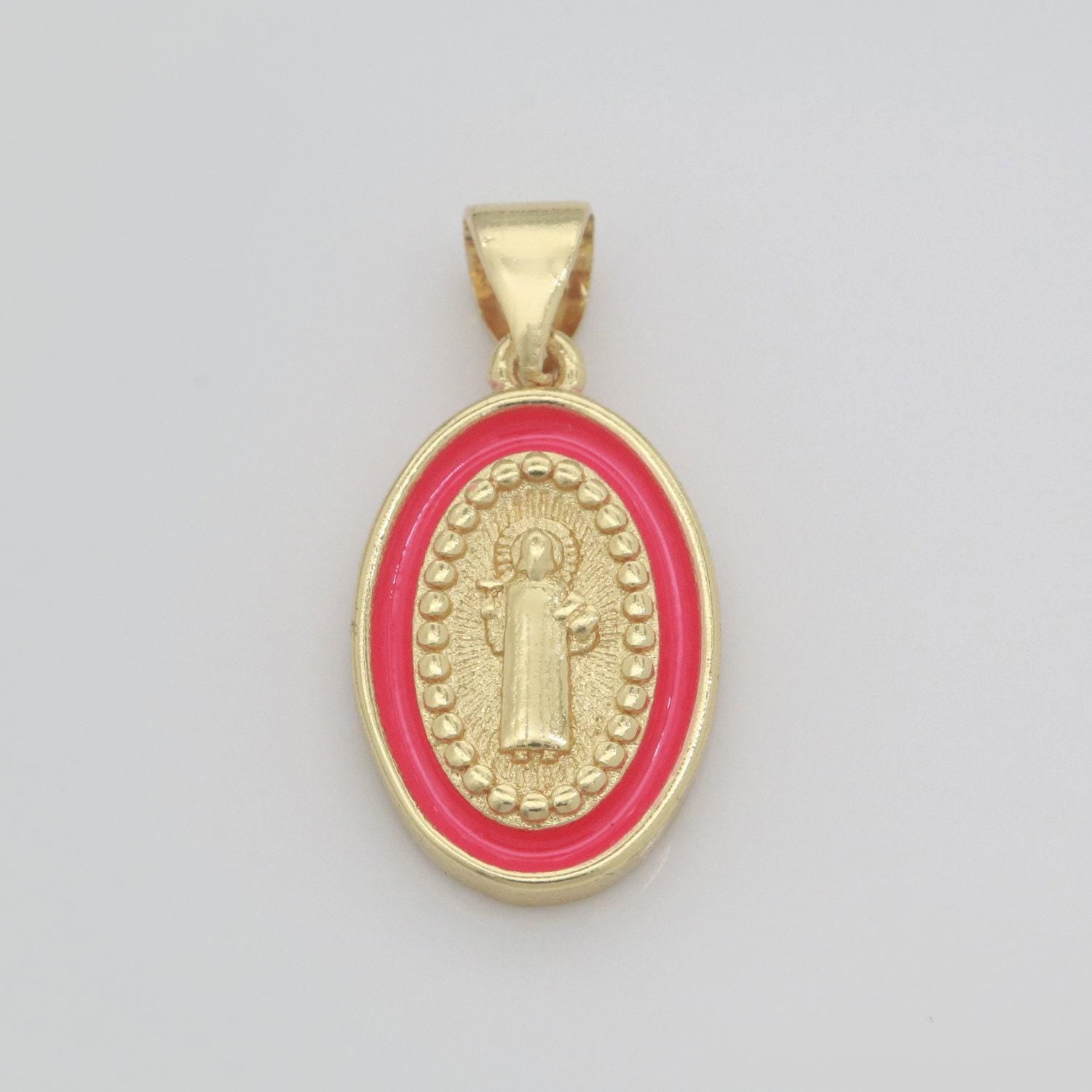 Saint jude charm gold medallion charm, gold filled st jude religious medal patron saint pendant religious coin catholic enamel jewelry