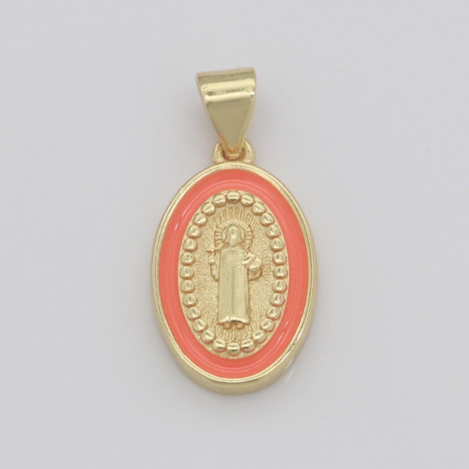 Saint jude charm gold medallion charm, gold filled st jude religious medal patron saint pendant religious coin catholic enamel jewelry