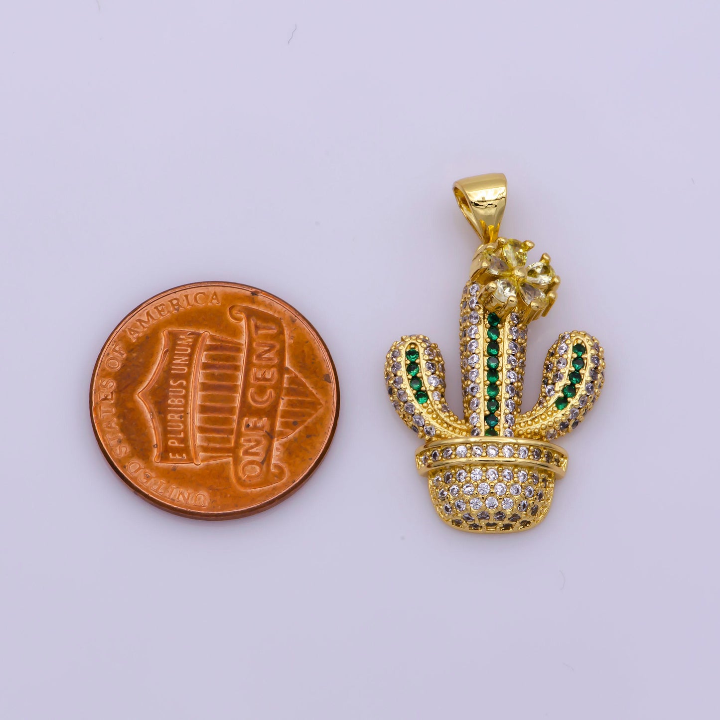 Dainty green cactus charm sucullentspendant gold filled charm for teen jewelry micro pave charm necklace earring bracelet charm supply