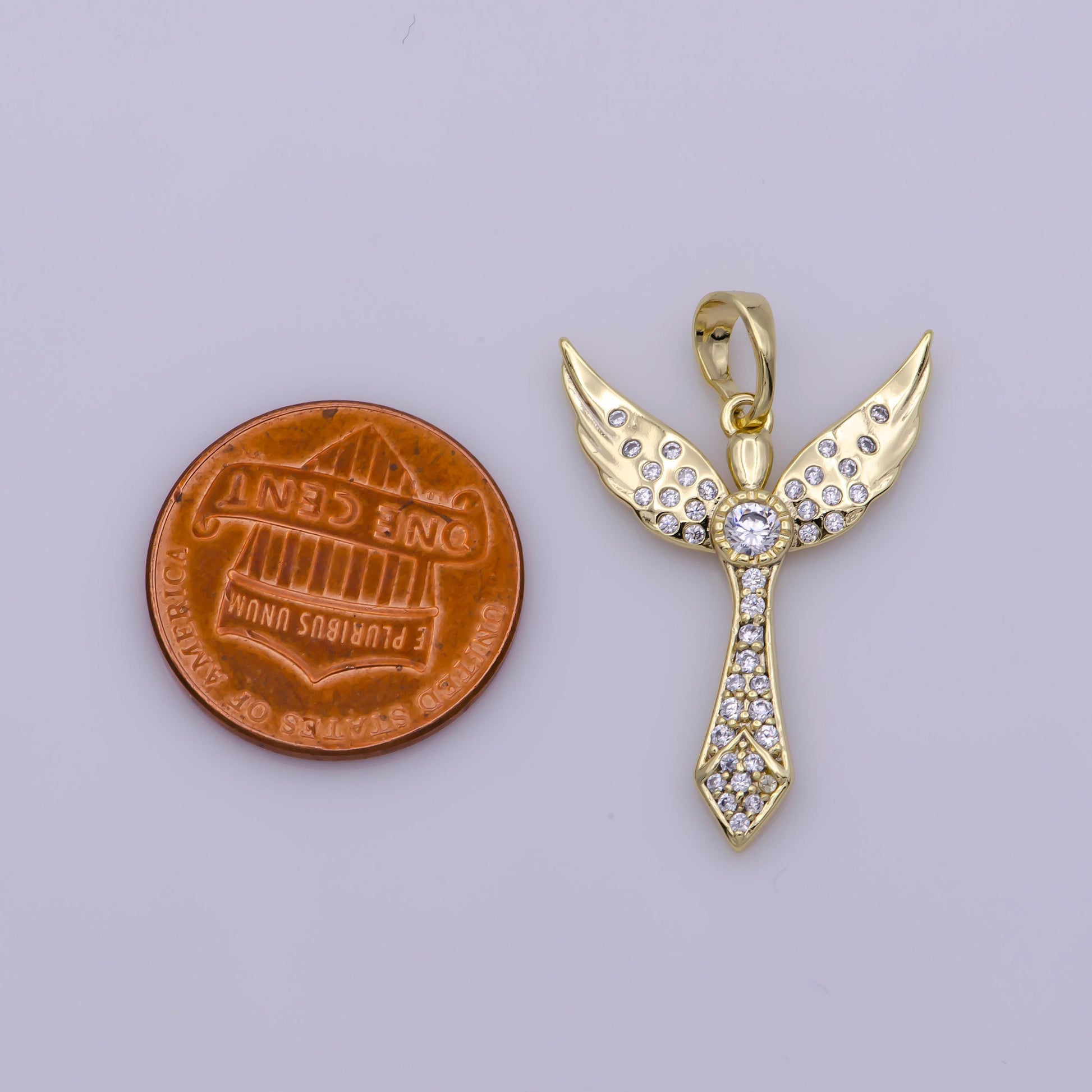 Dainty angel wing charm 14k gold filled cross pendant