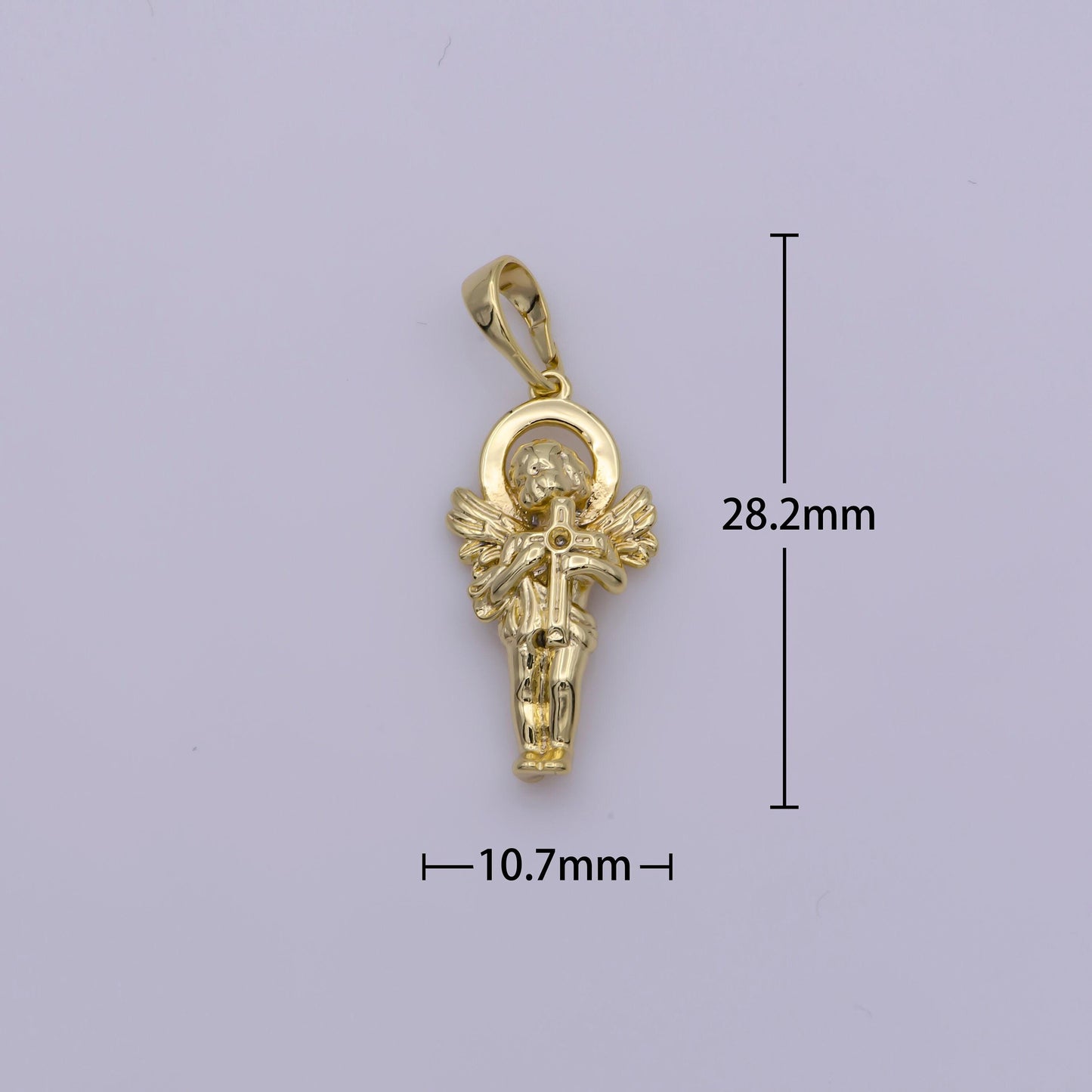 14k gold filled little angel holding a cross pendants • cherub angel amulet charm for christmas holiday season gift jewelry