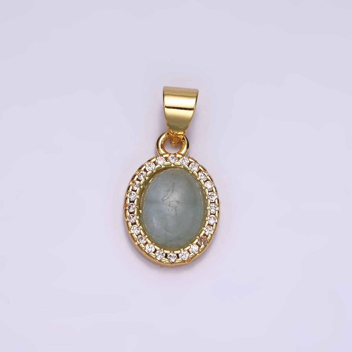 14k gold filled blue agate micro paved cz oval pendant | n1328