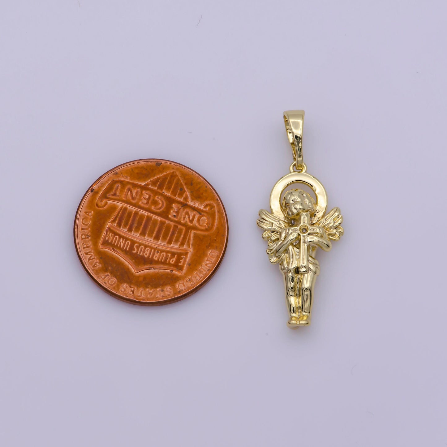 14k gold filled little angel holding a cross pendants • cherub angel amulet charm for christmas holiday season gift jewelry