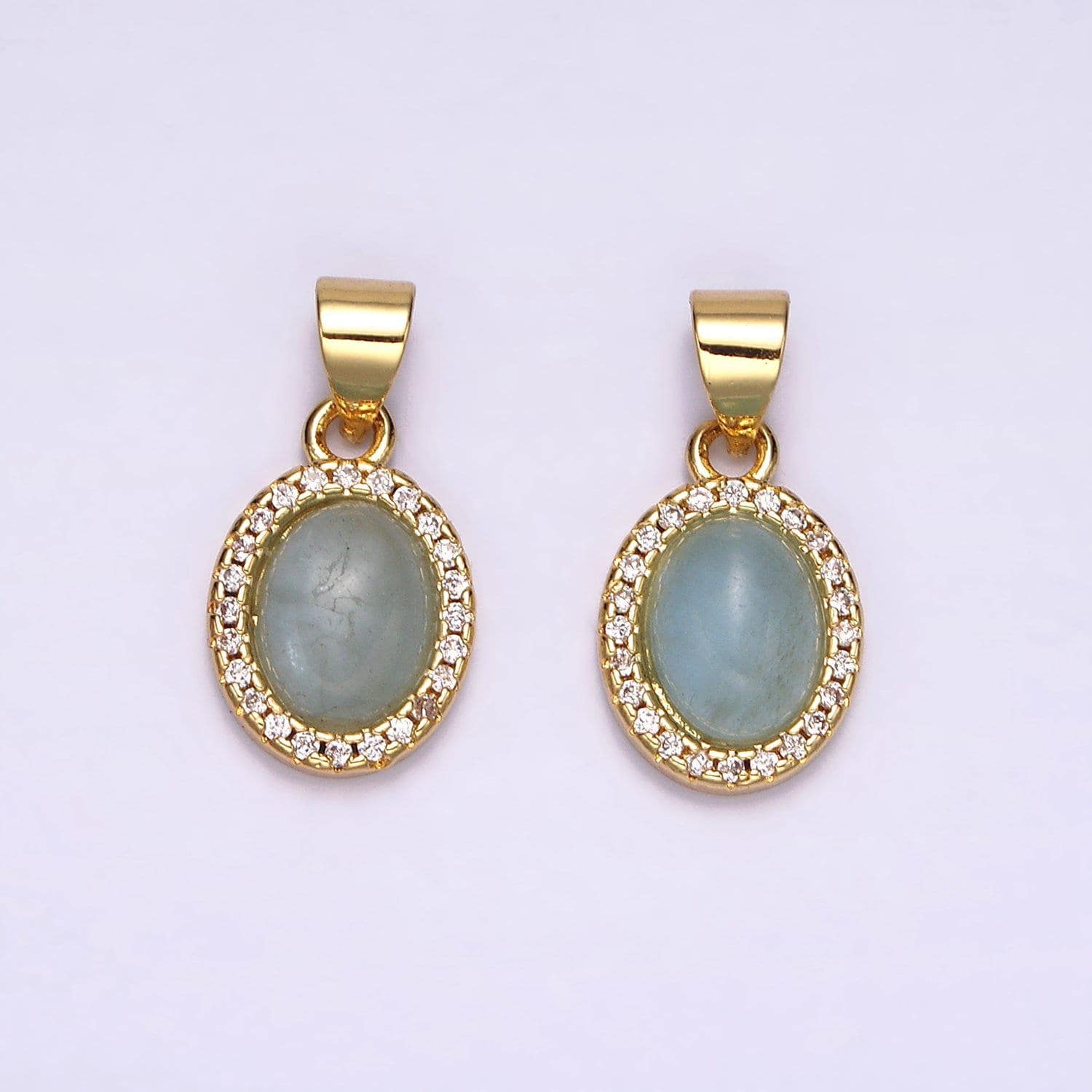 14k gold filled blue agate micro paved cz oval pendant | n1328