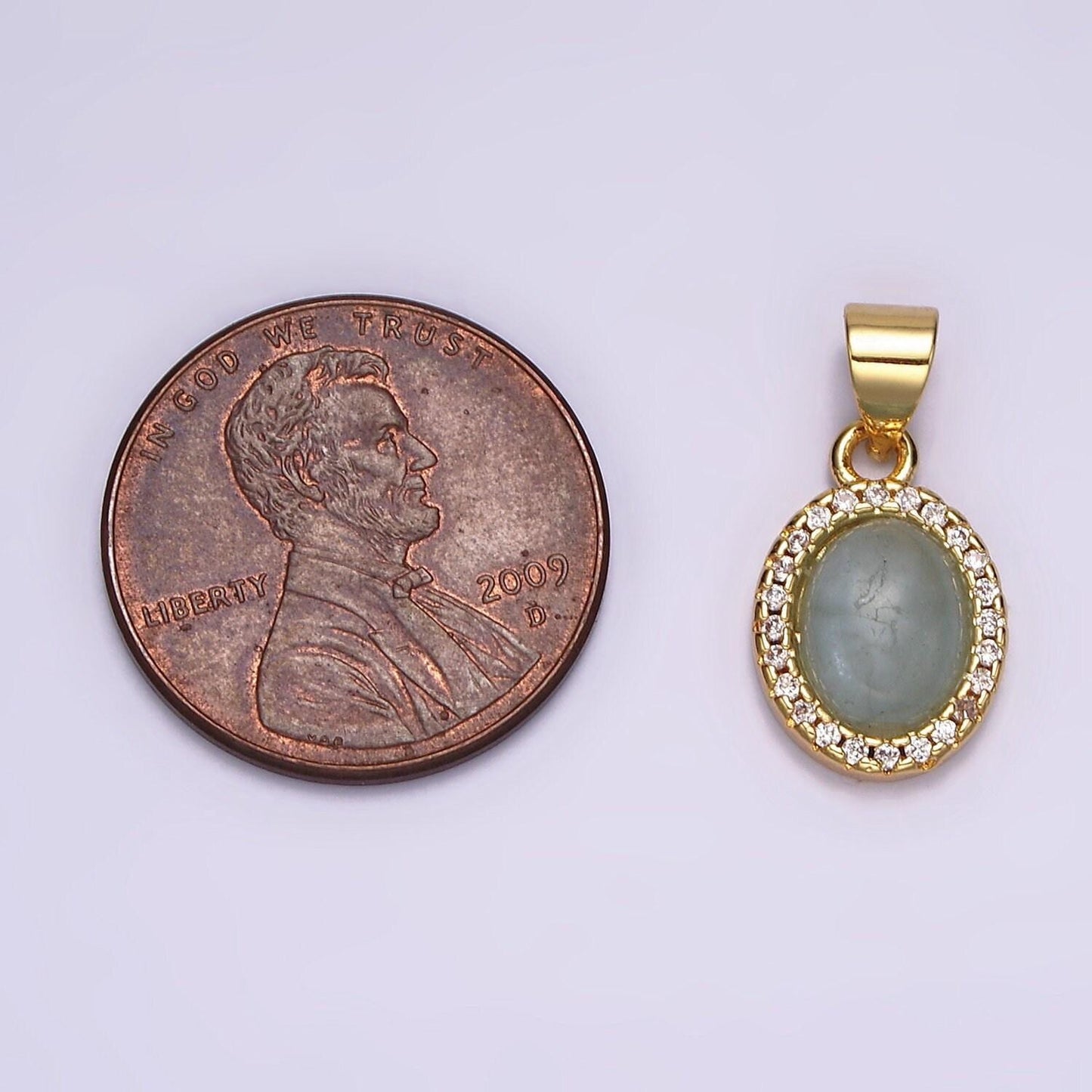 14k gold filled blue agate micro paved cz oval pendant | n1328