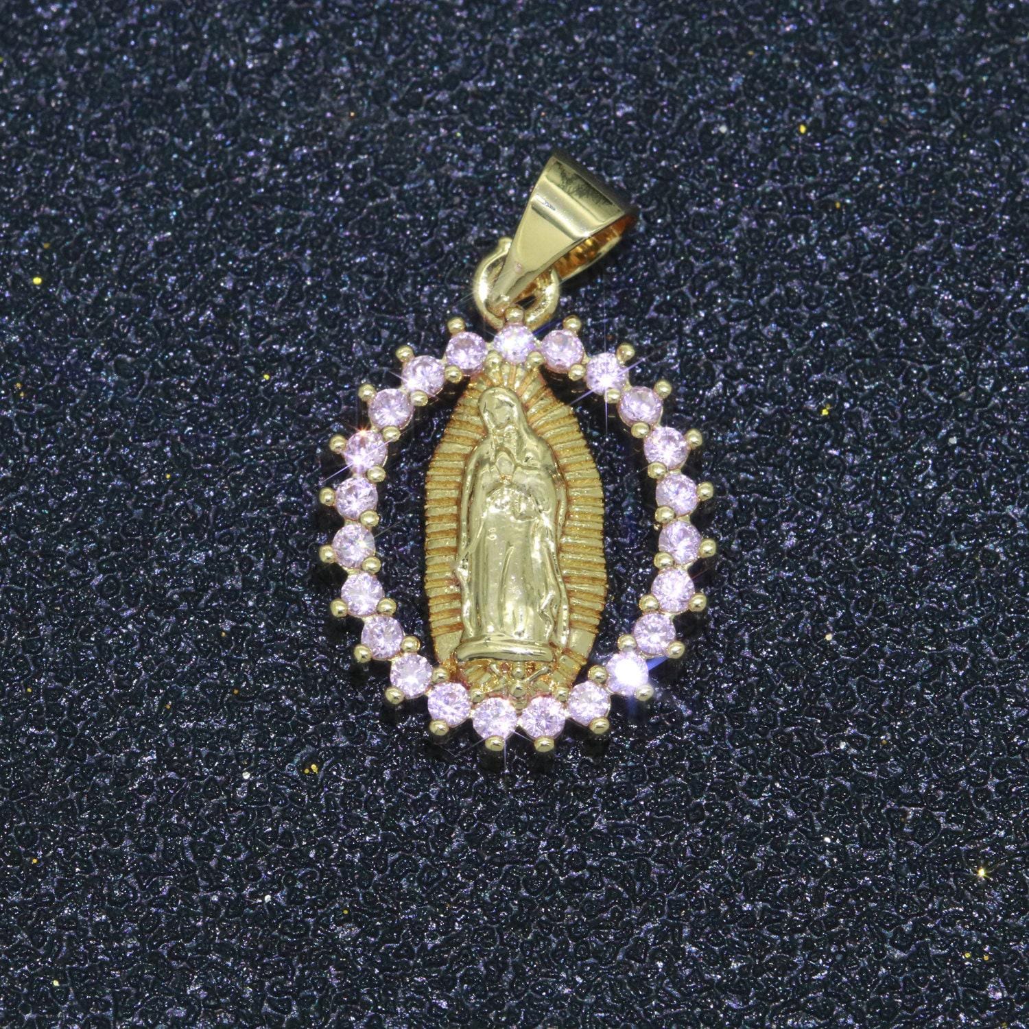 14k gold filled virgin mary medallion charm 23x14mm - religious catholic pendant saint miraculous lady guadalupe charm for necklace bracelet