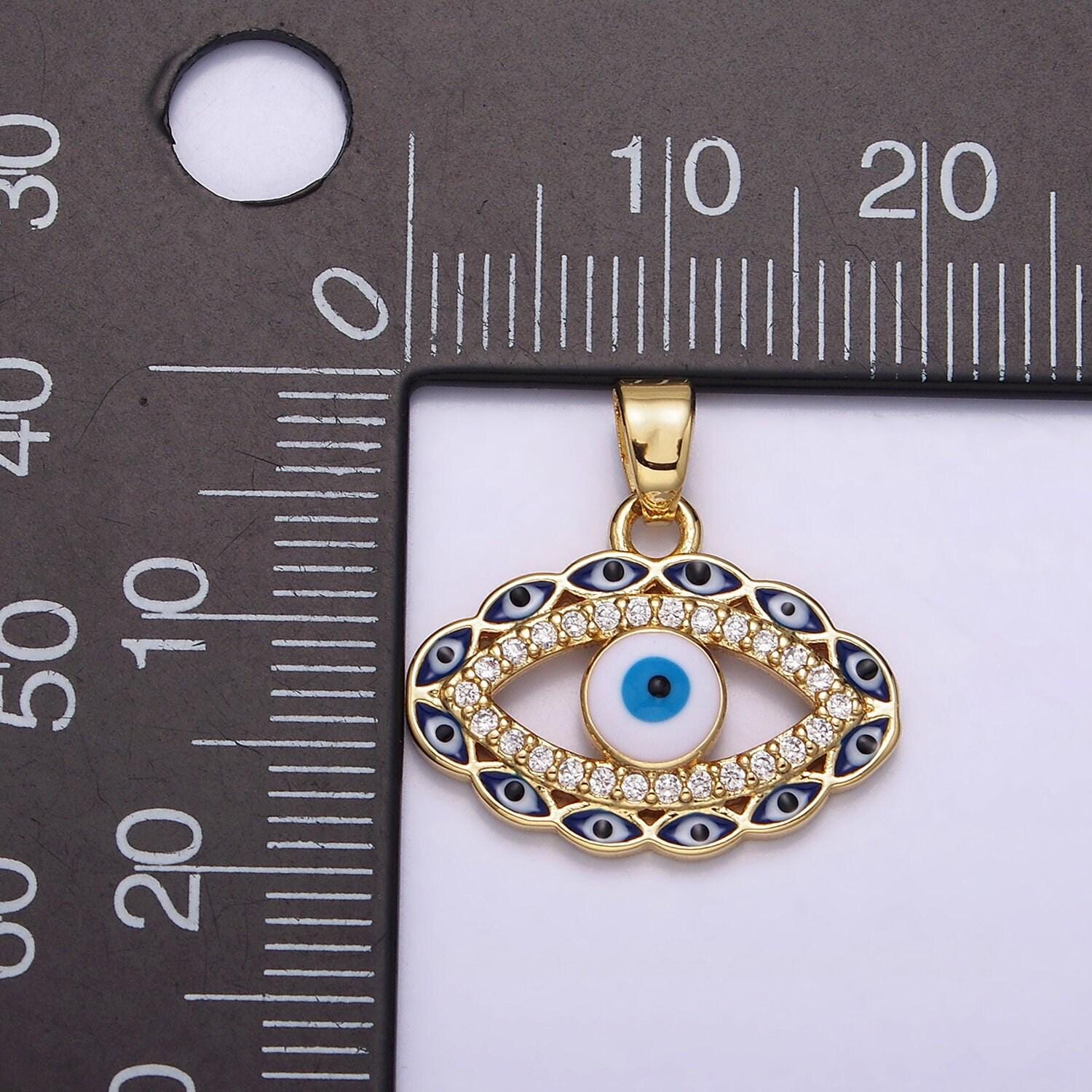 14k gold filled blue, multicolor evil eye open micro paved cz pendant | n1313